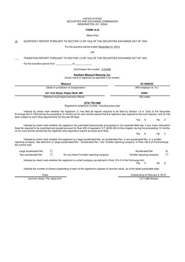 Thumbnail Southern Missouri Bancorp 10-Q Quarterly Report FY2015 