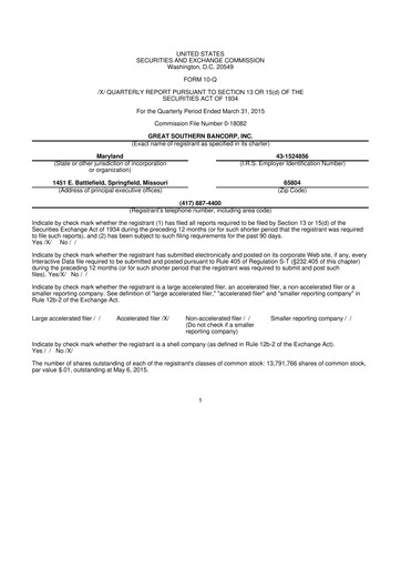 Thumbnail Great Southern Bancorp 10-Q Quarterly Report FY2015 