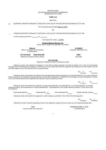 Thumbnail Southern Missouri Bancorp 10-Q Quarterly Report FY2015 