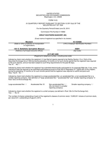 Thumbnail Great Southern Bancorp 10-Q Quarterly Report FY2015 