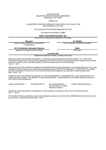 Thumbnail Great Southern Bancorp 10-Q Quarterly Report FY2015 