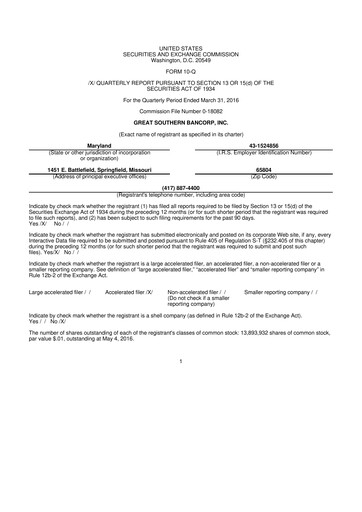 Thumbnail Great Southern Bancorp 10-Q Quarterly Report FY2016 