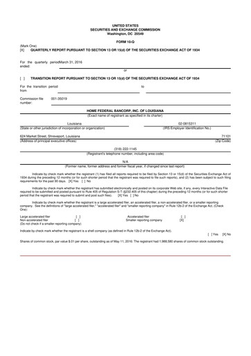 Thumbnail Home Federal Bancorp (HFB Bank) 10-Q Quarterly Report FY2016 