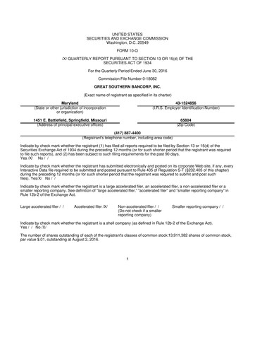 Thumbnail Great Southern Bancorp 10-Q Quarterly Report FY2016 