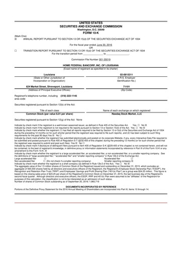 Thumbnail Home Federal Bancorp (HFB Bank) 10-K Annual Report 2016