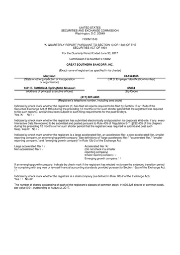 Thumbnail Great Southern Bancorp 10-Q Quarterly Report FY2017 