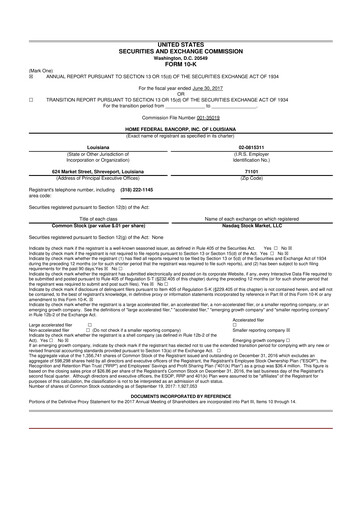 Thumbnail Home Federal Bancorp (HFB Bank) 10-K Annual Report 2017