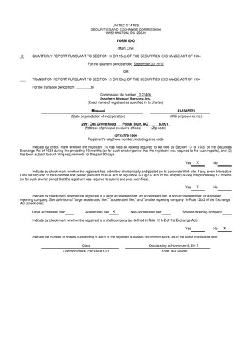 Thumbnail Southern Missouri Bancorp 10-Q Quarterly Report FY2018 