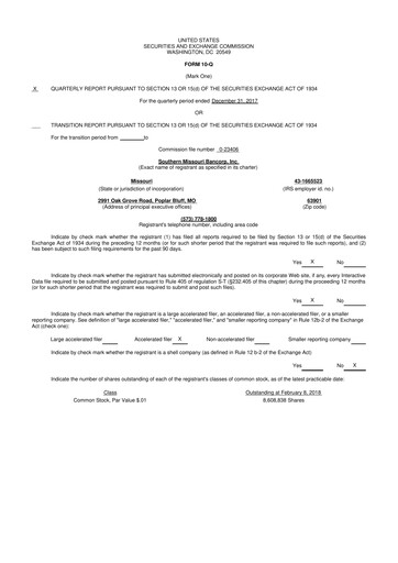 Thumbnail Southern Missouri Bancorp 10-Q Quarterly Report FY2018 