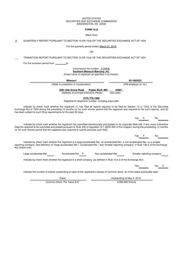 Thumbnail Southern Missouri Bancorp 10-Q Quarterly Report FY2018 