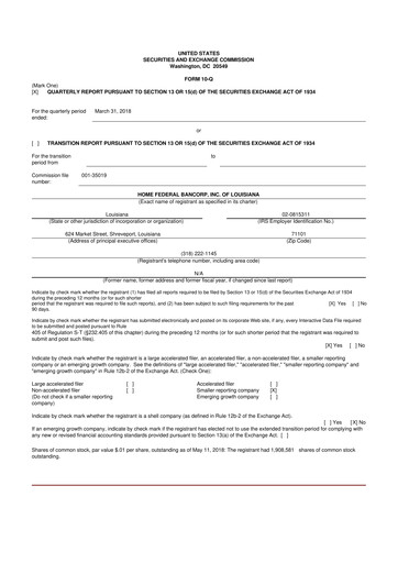 Thumbnail Home Federal Bancorp (HFB Bank) 10-Q Quarterly Report FY2018 