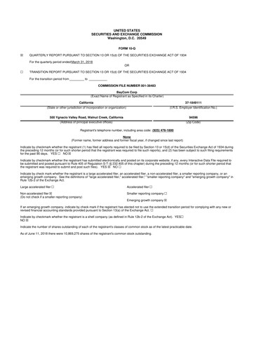 Thumbnail BayCom (United Business Bank) 10-Q Quarterly Report FY2018 