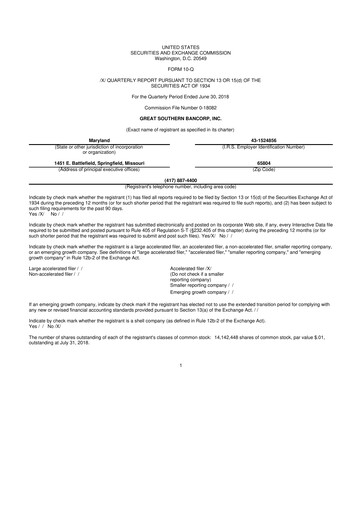 Thumbnail Great Southern Bancorp 10-Q Quarterly Report FY2018 