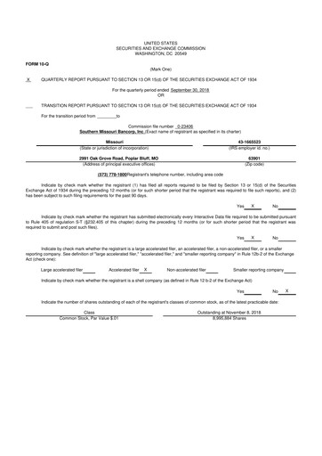 Thumbnail Southern Missouri Bancorp 10-Q Quarterly Report FY2019 