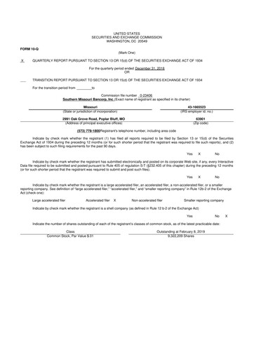 Thumbnail Southern Missouri Bancorp 10-Q Quarterly Report FY2019 