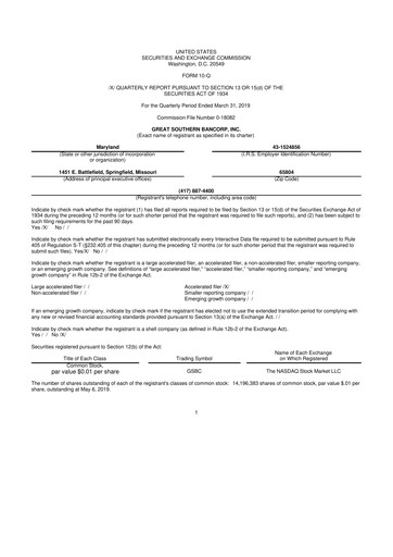 Thumbnail Great Southern Bancorp 10-Q Quarterly Report FY2019 