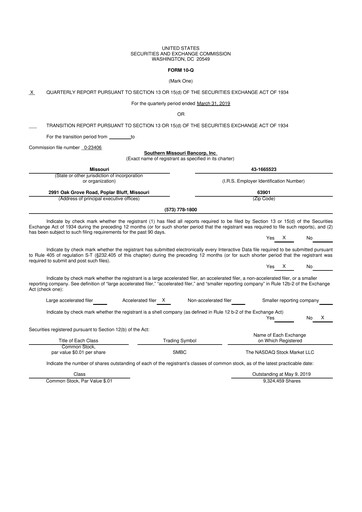 Thumbnail Southern Missouri Bancorp 10-Q Quarterly Report FY2019 