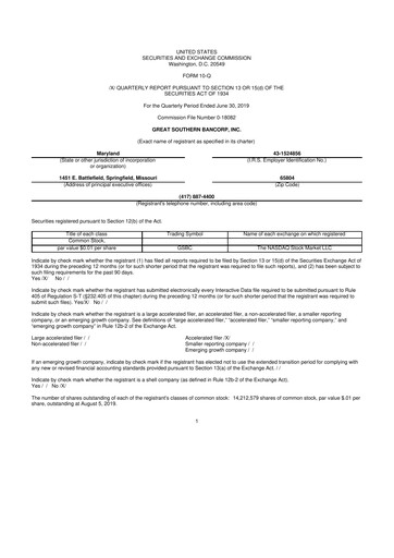 Thumbnail Great Southern Bancorp 10-Q Quarterly Report FY2019 