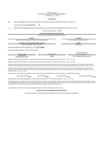 Thumbnail Southern Missouri Bancorp 10-K Annual Report 2019