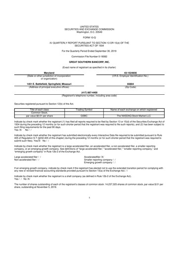 Thumbnail Great Southern Bancorp 10-Q Quarterly Report FY2019 