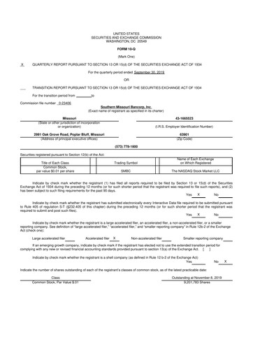 Thumbnail Southern Missouri Bancorp 10-Q Quarterly Report FY2020 