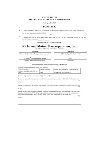 Thumbnail Richmond Mutual Bancorporation 10-K Annual Report 2019