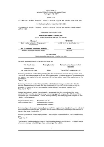 Thumbnail Great Southern Bancorp 10-Q Quarterly Report FY2020 