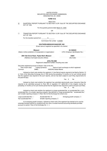 Thumbnail Southern Missouri Bancorp 10-Q Quarterly Report FY2020 
