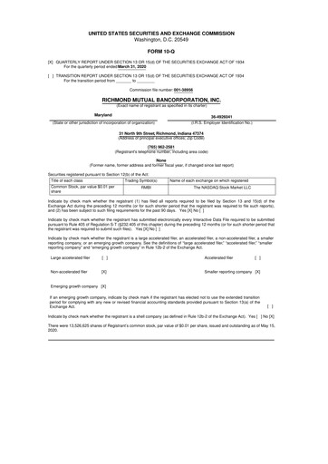 Thumbnail Richmond Mutual Bancorporation 10-Q Quarterly Report FY2020 