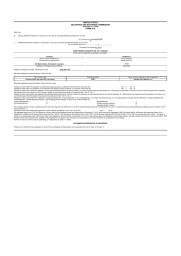 Thumbnail Home Federal Bancorp (HFB Bank) 10-K Annual Report 2020