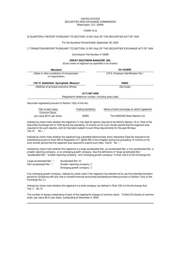 Thumbnail Great Southern Bancorp 10-Q Quarterly Report FY2020 