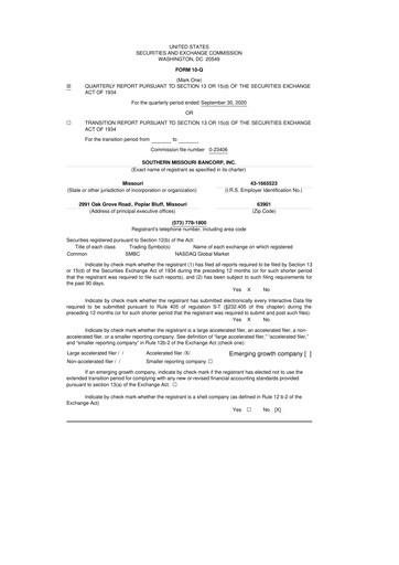 Thumbnail Southern Missouri Bancorp 10-Q Quarterly Report FY2021 