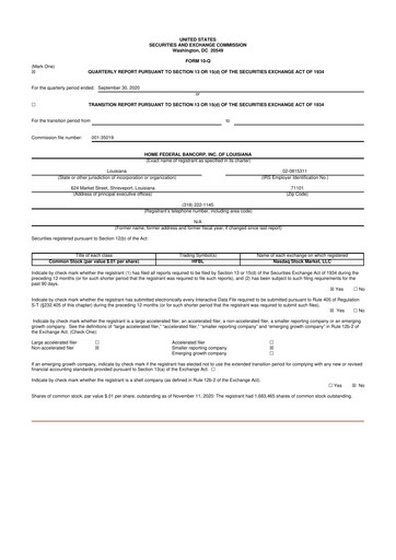 Thumbnail Home Federal Bancorp (HFB Bank) 10-Q Quarterly Report FY2021 
