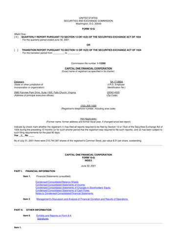 Thumbnail Capital One 10-Q Quarterly Report FY 