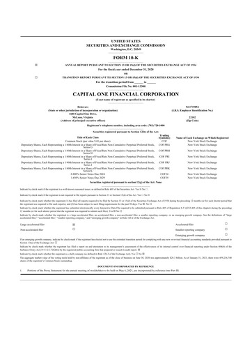 Miniature Capital One 10-K Rapport annuel 2020