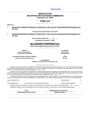 Miniature McKesson 10-Q Rapport trimestriel 2016 