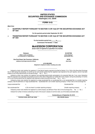 Miniature McKesson 10-Q Rapport trimestriel 2016 