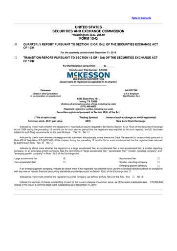 Miniature McKesson 10-Q Rapport trimestriel 2020 