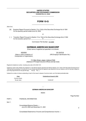 Thumbnail German American Bancorp 10-Q Quarterly Report FY 