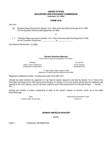 Thumbnail German American Bancorp 10-Q Quarterly Report FY 