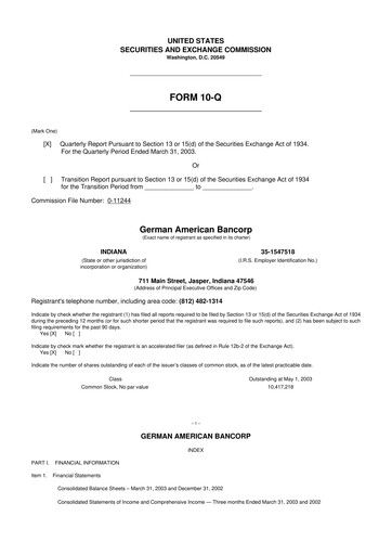 Thumbnail German American Bancorp 10-Q Quarterly Report FY 