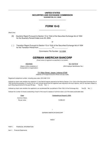 Thumbnail German American Bancorp 10-Q Quarterly Report FY 