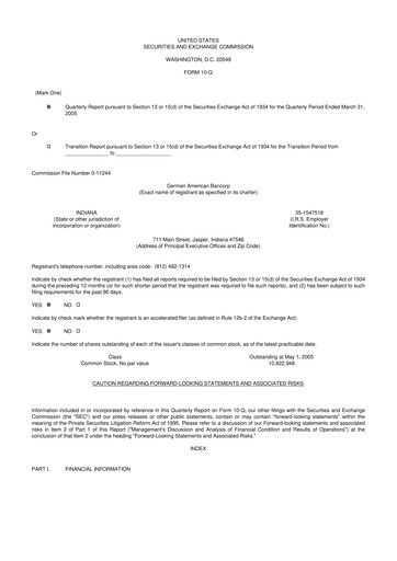 Thumbnail German American Bancorp 10-Q Quarterly Report FY 