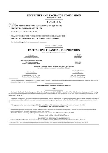 Miniature Capital One 10-K Rapport annuel 