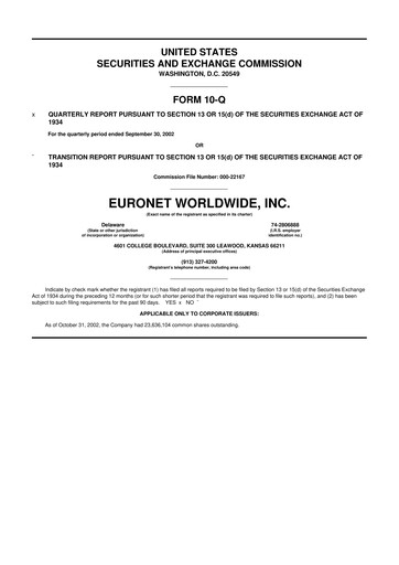 Thumbnail Euronet Worldwide
 10-Q Quarterly Report FY 
