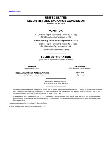 Thumbnail Telos 10-Q Quarterly Report FY 