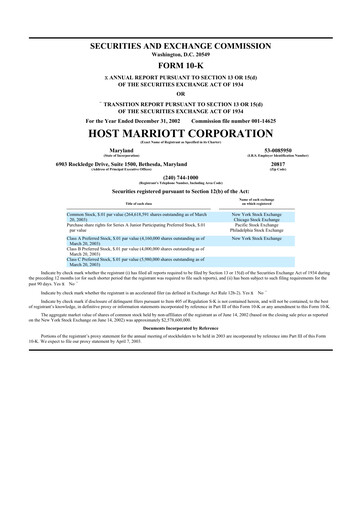 Thumbnail Host Hotels & Resorts
 10-K Annual Report 