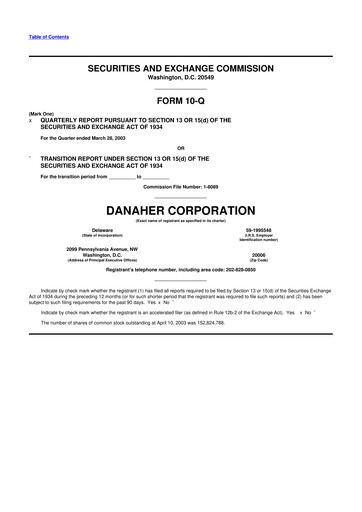 Miniature Danaher 10-Q Rapport trimestriel  