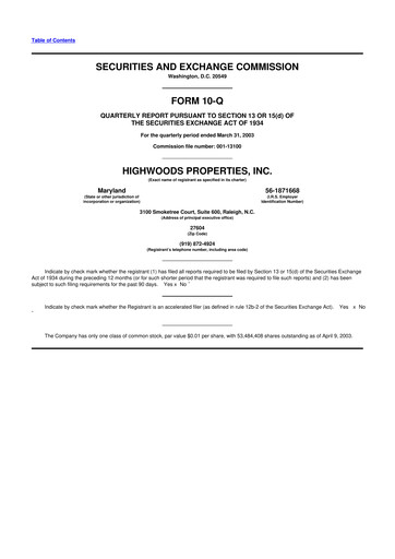 Thumbnail Highwoods Properties
 10-Q Quarterly Report FY 