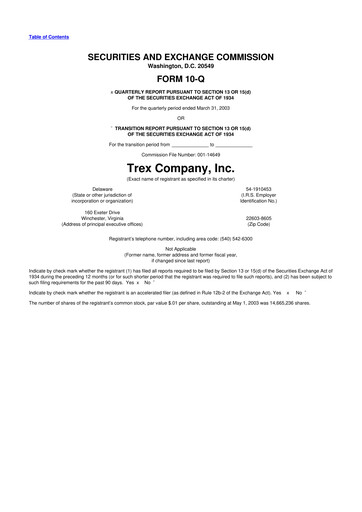 Vorschaubild Trex 10-Q Quartalsbericht  